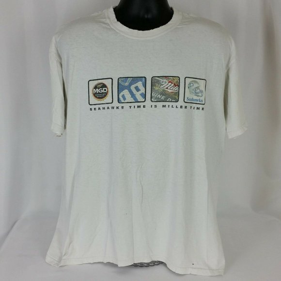 Seahawks Time is Miller Time Mens XL Tee Shirt White Football MGD Beer Short Slv - Picture 2 of 12